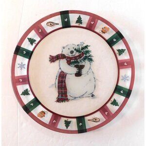 Pfaltzgraff Snow Bear Glass Platter 13" Holiday Retired Design